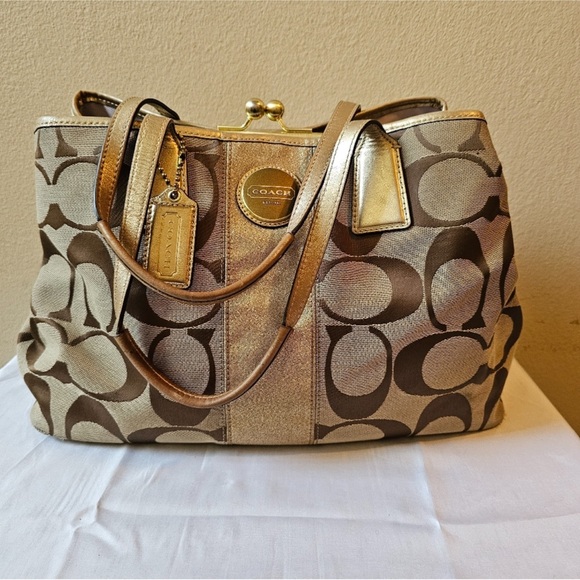 Coach Signature Striped Carryall Tote Bag - Picture 2 of 9